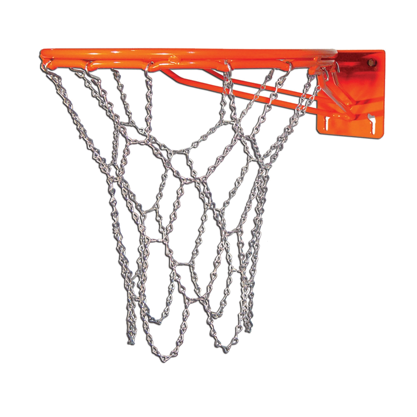 Fixed rim with chain net for public basketball courts
