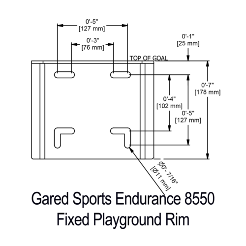 Gared Sports Endurance 8550 Fixed Playground Rim diagram of mounting plate