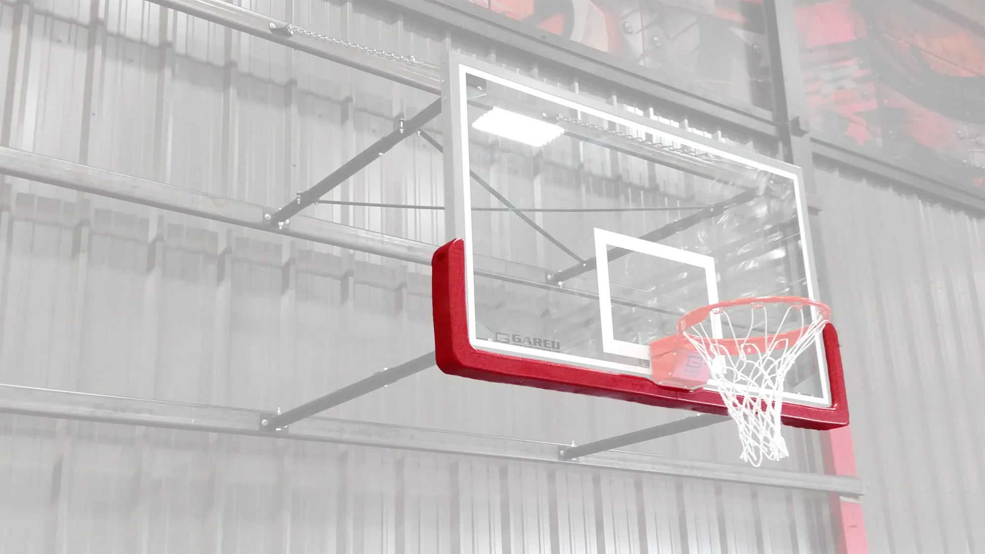 Gared Sports Pro-Mold Basketball Backboard Pad installed on LXP4200 steel framed professional glass backboard