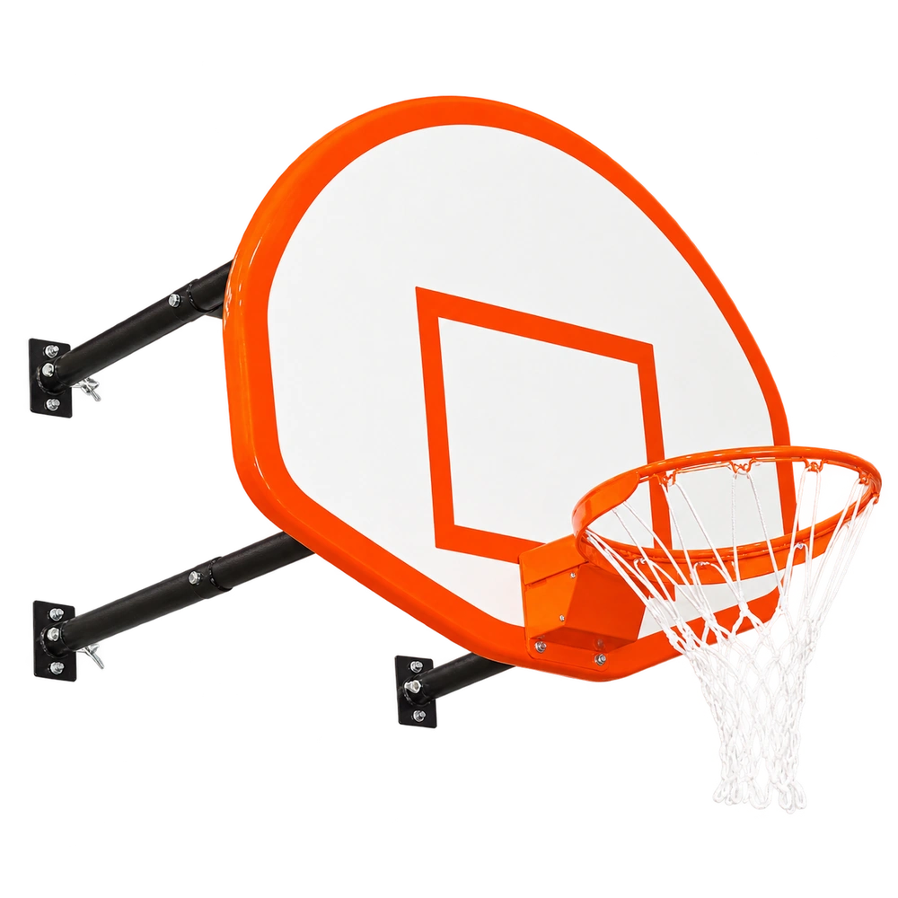 GARED P2300-2030ST stationary wall mount basketball goal with steel fan backboard, orange target and border, and breakaway rim