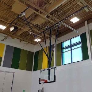 Gared Sports ceiling hung basketball goal in a high school gym