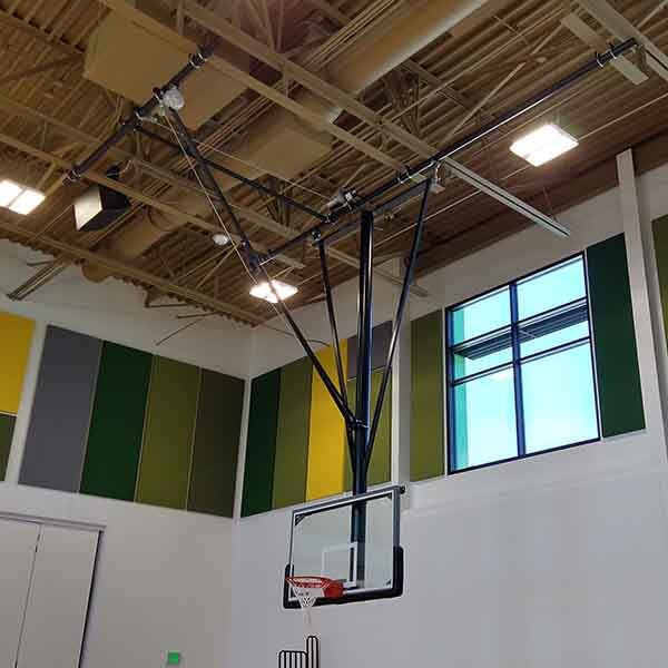 School of Science and Technology Northeast High School Basketball Goal (29) Gared Sports ceiling hung basketball goal in a high school gym