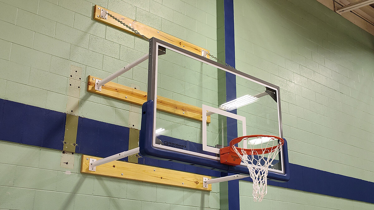 Stationary Basketball Goal with 4 Point Backstop 03 LXP4200 steel frame glass backboard